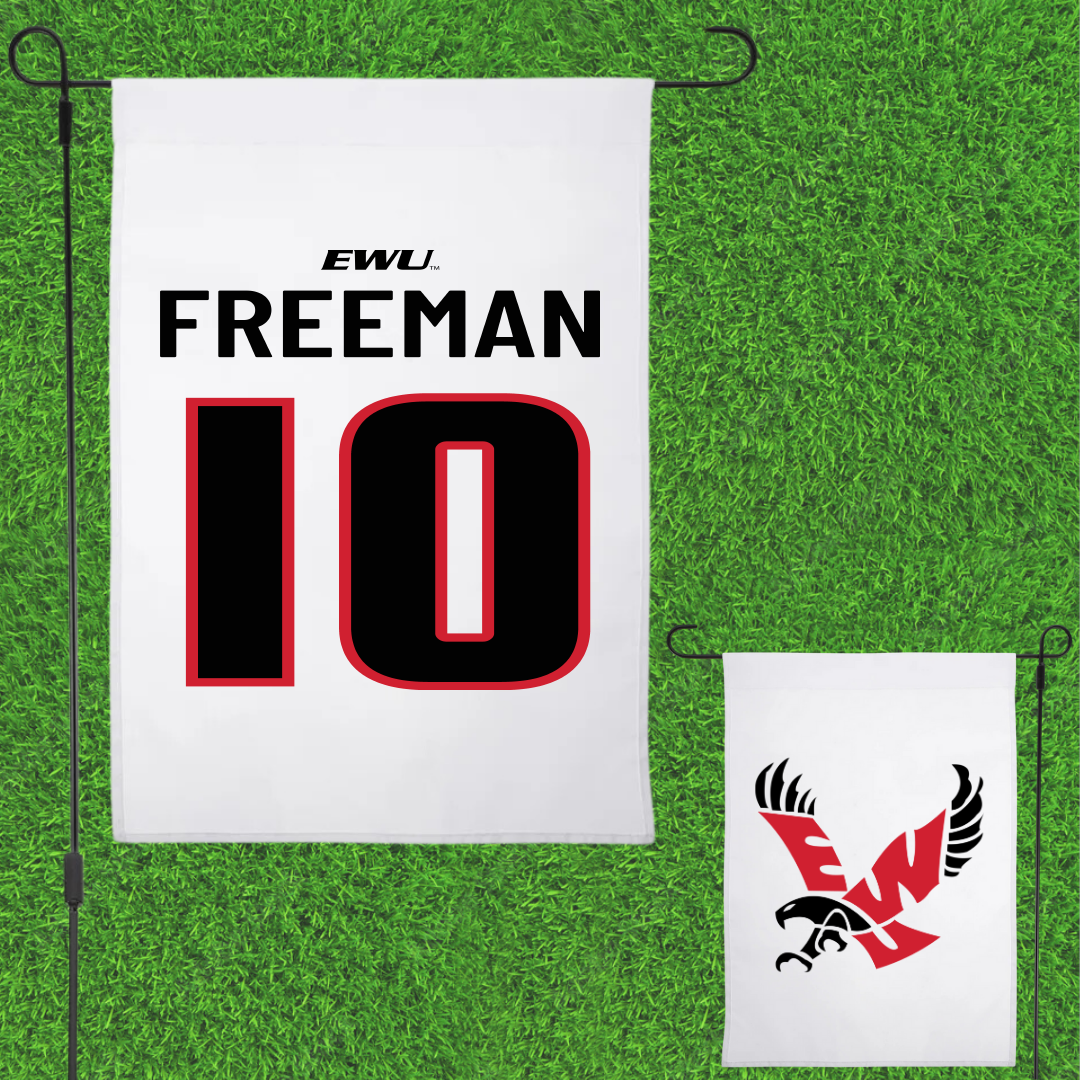 Eastern Washington University Soccer White Garden Flag - #10 Charity Freeman