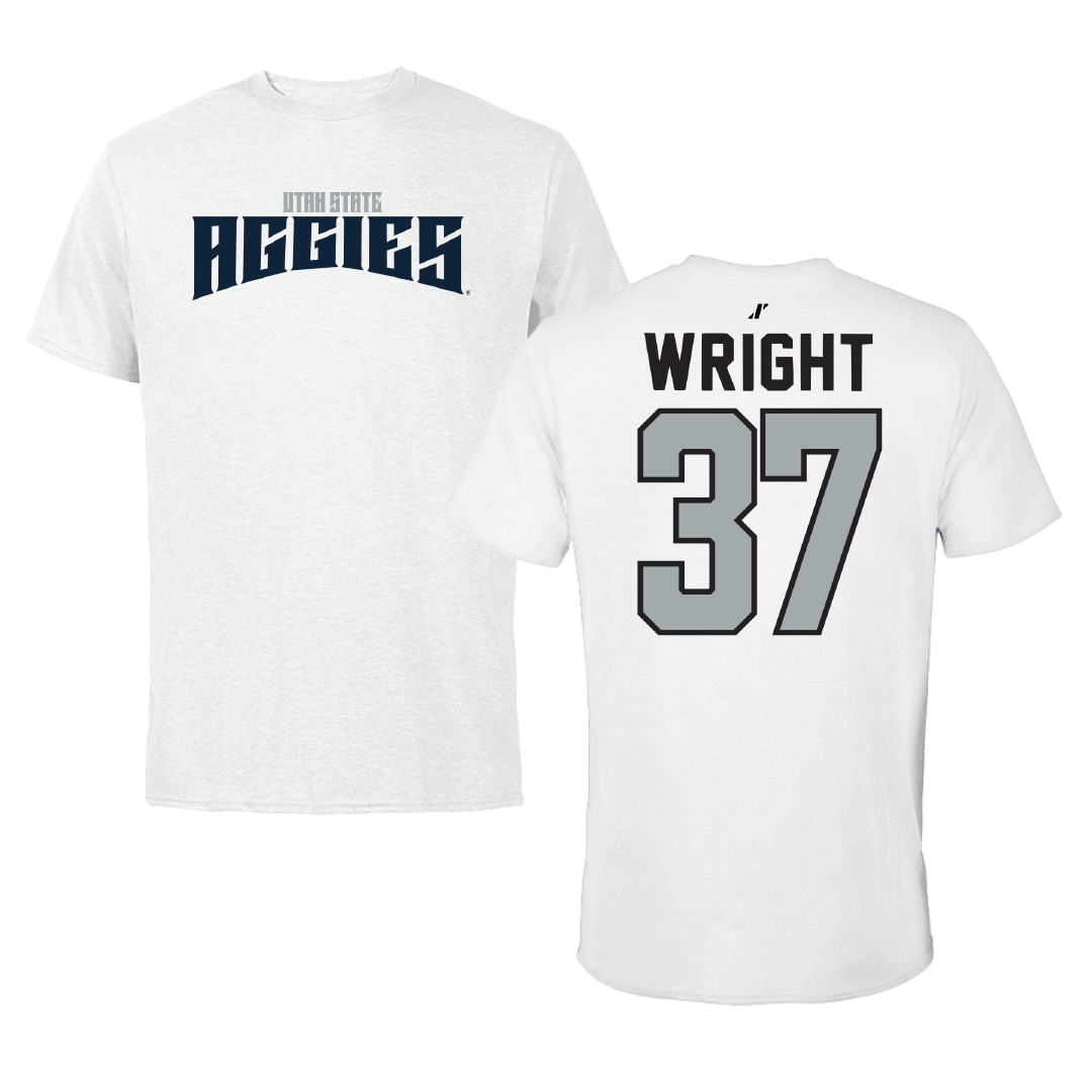 Utah State University Football White Classic Performance Tee - #37 Jaeden Wright