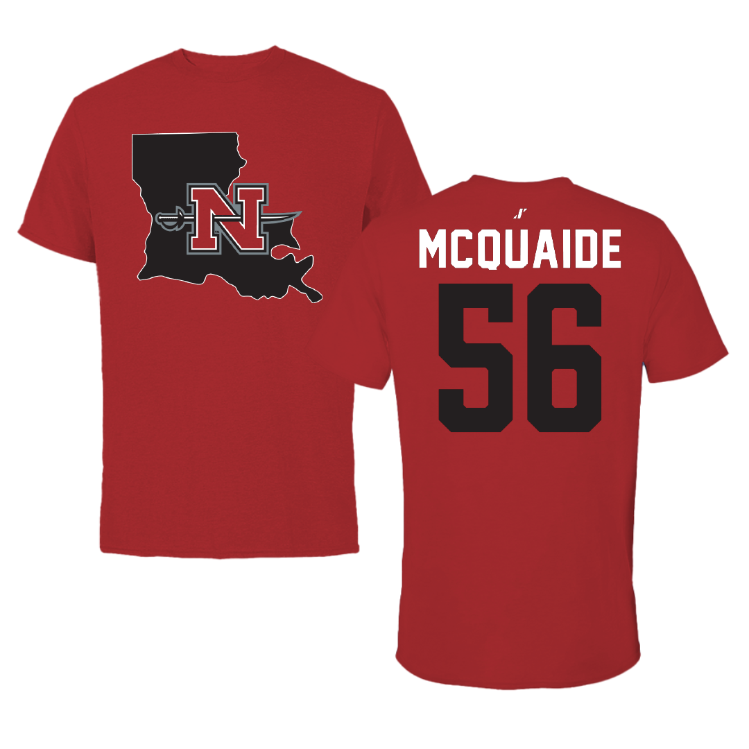 Nicholls State University Football Canvas Red State Tee - #56 Pat McQuaide