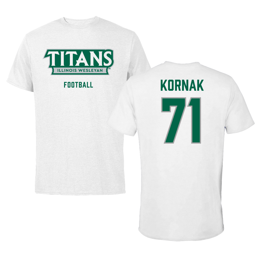 Illinois Wesleyan University Football White Mascot Tee - #71 Brady Kornak