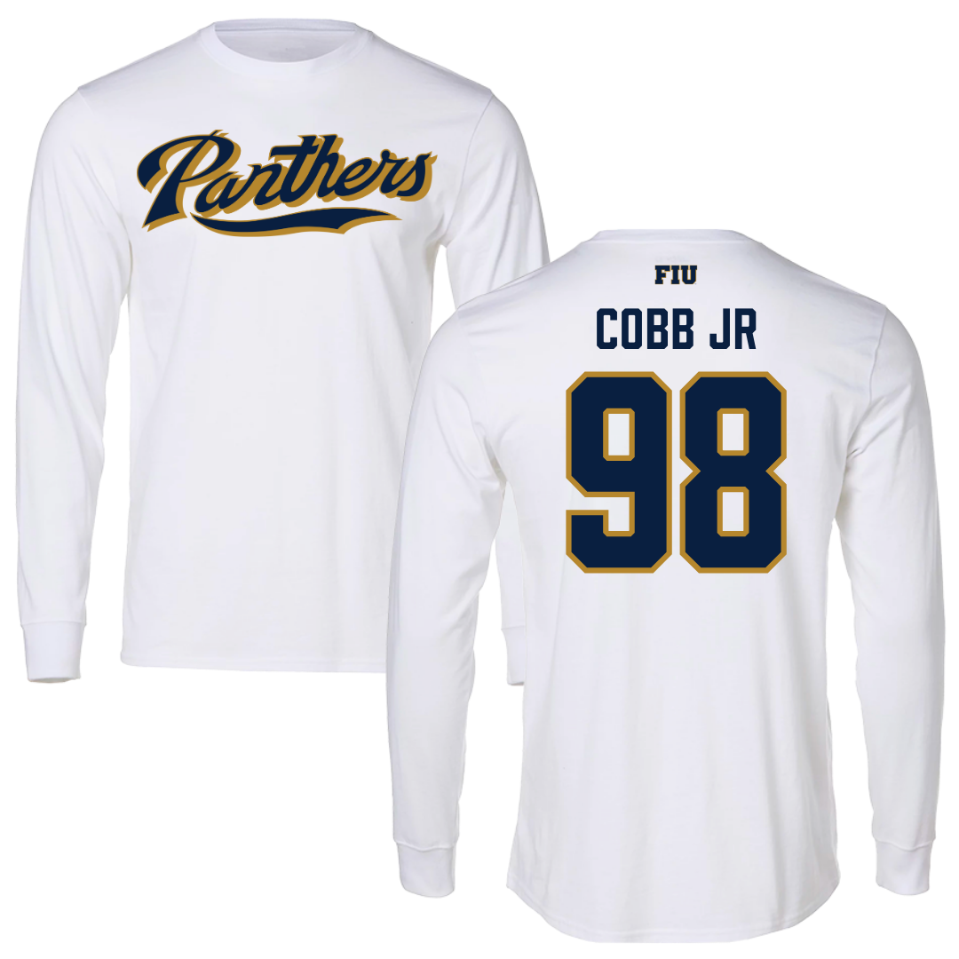 Florida International University Football White Panthers Long Sleeve - #98 Antoine Cobb Jr