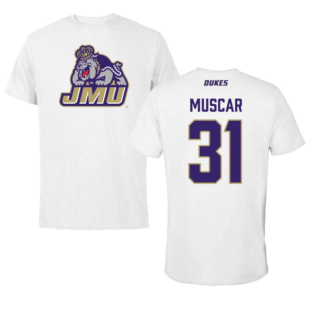 James Madison University Baseball White Tee - #31 Tyler Muscar