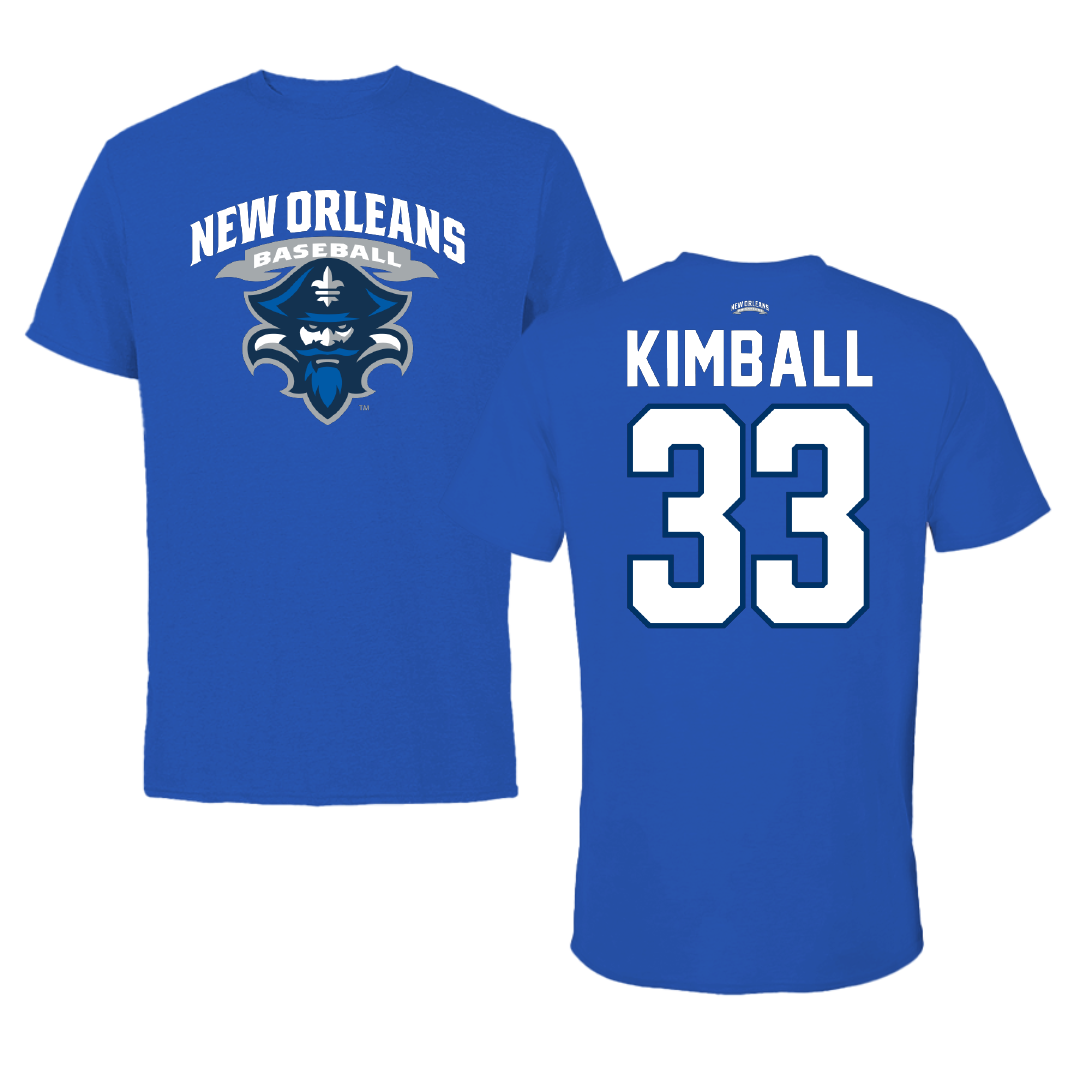 University of New Orleans Baseball Blue Mascot Performance Tee - #33 Carson Kimball