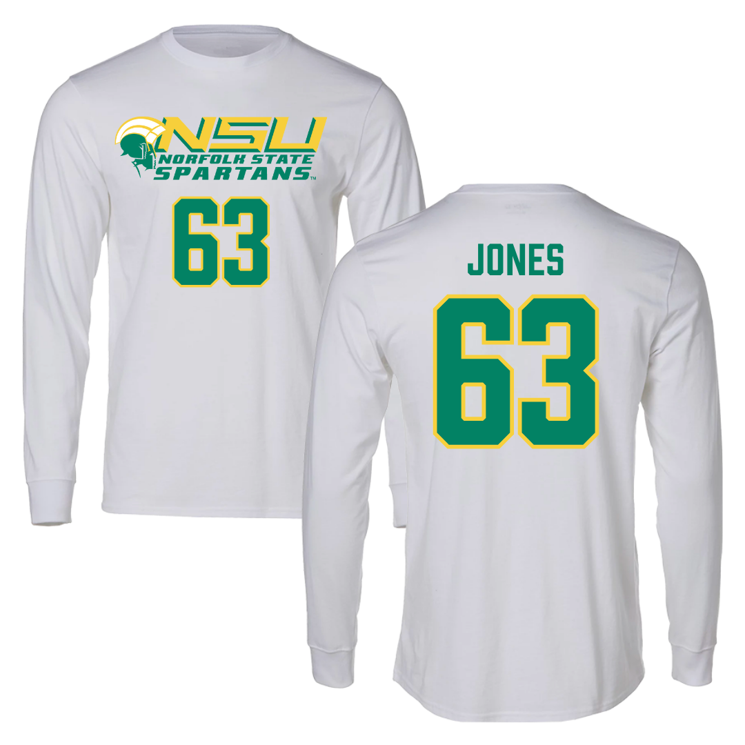 Norfolk State University Football White Performance Long Sleeve - #63 Chris Jones