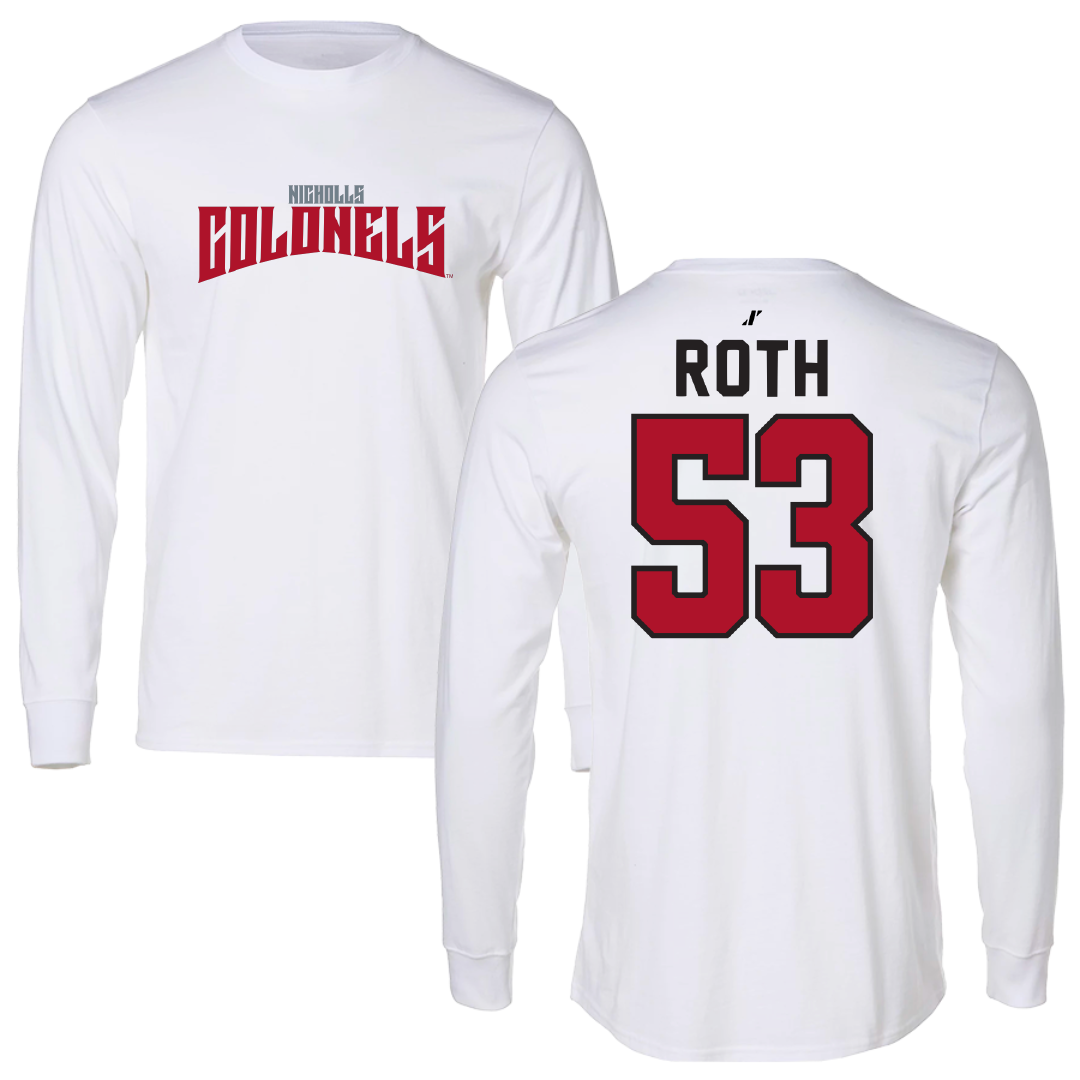 Nicholls State University Football White Classic Performance Long Sleeve - #53 Craig Roth