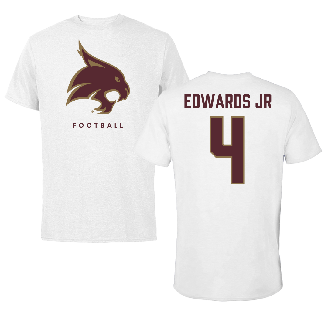 Texas State University Football White Performance Tee - #4 Alonzo Edwards Jr