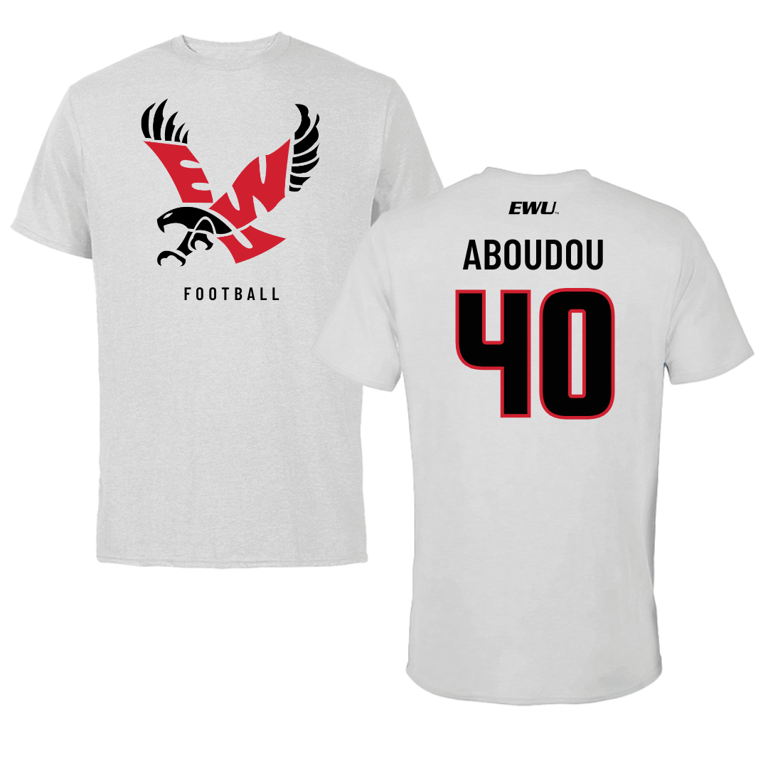 Eastern Washington University Football Light Gray Tee - #40 Amdane Aboudou