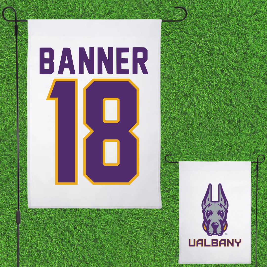 University at Albany Baseball White Garden Flag - #18 Dylan Banner