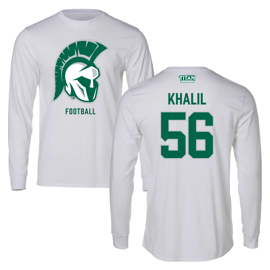 Illinois Wesleyan University Football White Performance Long Sleeve - #56 Mo Khalil
