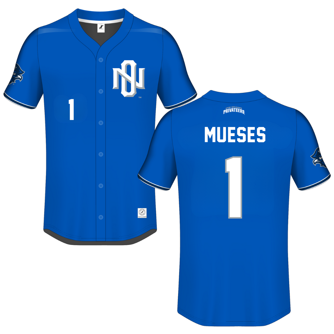 University of New Orleans Blue Button-Down Jersey - Marco Mueses