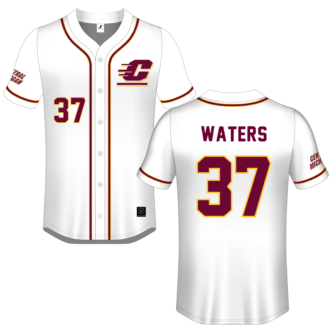 Central Michigan University White Button-Down Jersey - #37 Evan Waters