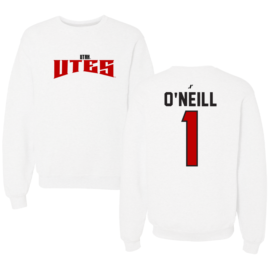 University of Utah Lacrosse White Classic Crewneck - #1 Conor O'Neill