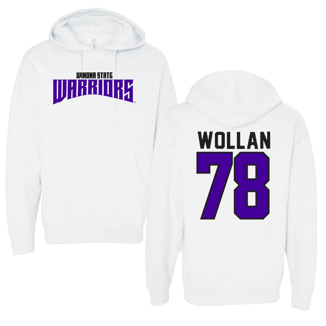 Winona State University Football White Classic Hoodie - #78 Garit Wollan