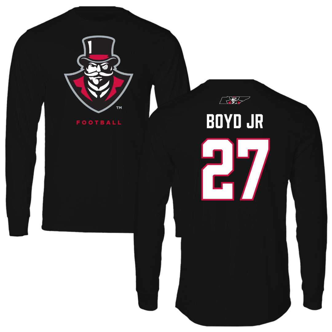 Austin Peay State University Football Black Mascot Performance Long Sleeve - #27 Tetoe Boyd Jr