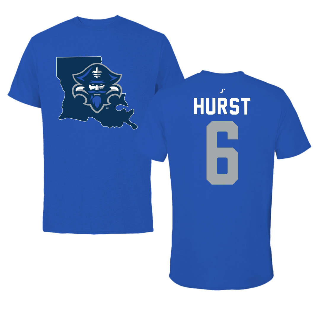 University of New Orleans Baseball Blue State Tee - #6 Dalton Hurst
