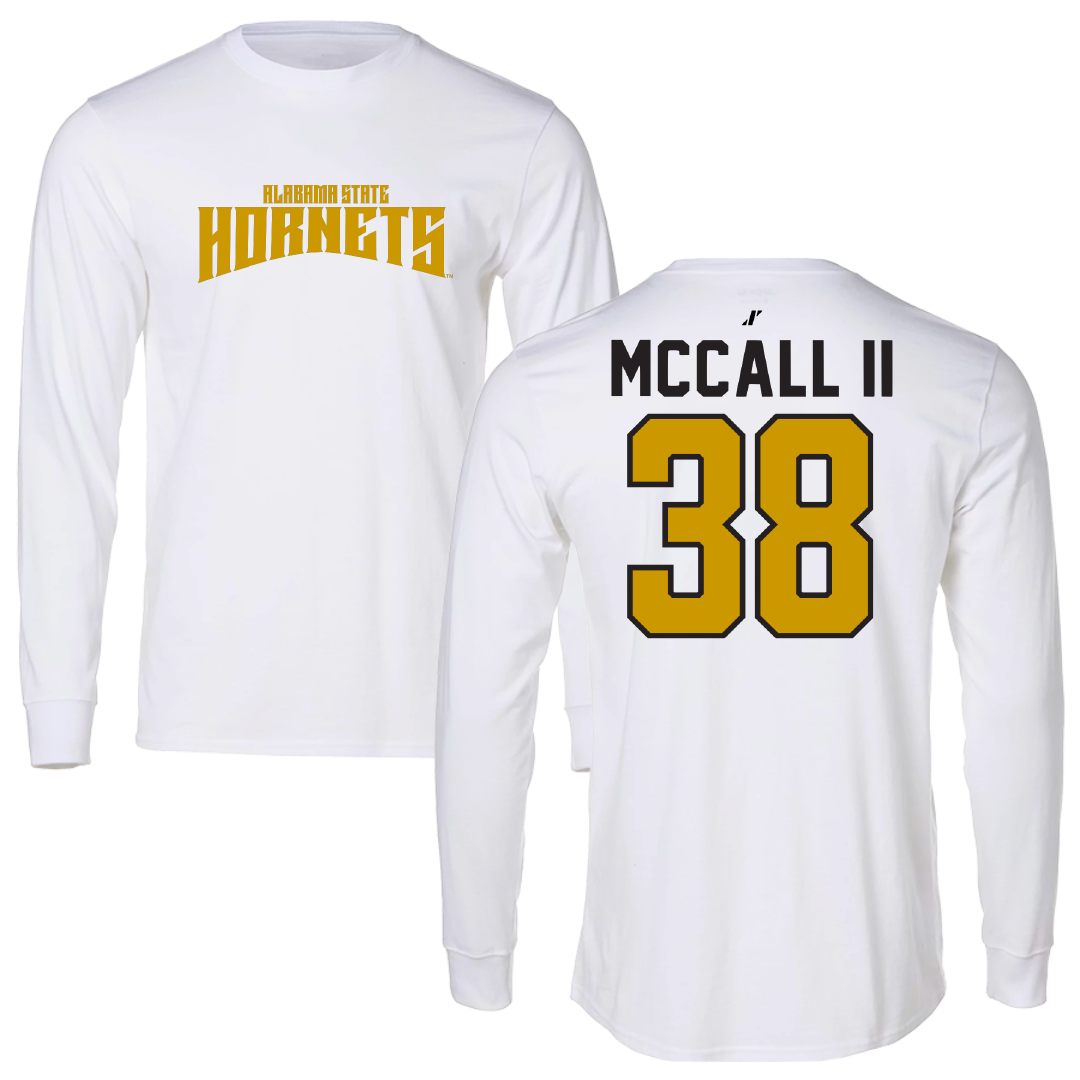 Alabama State University Football White Classic Performance Long Sleeve - #38 Stewart McCall II