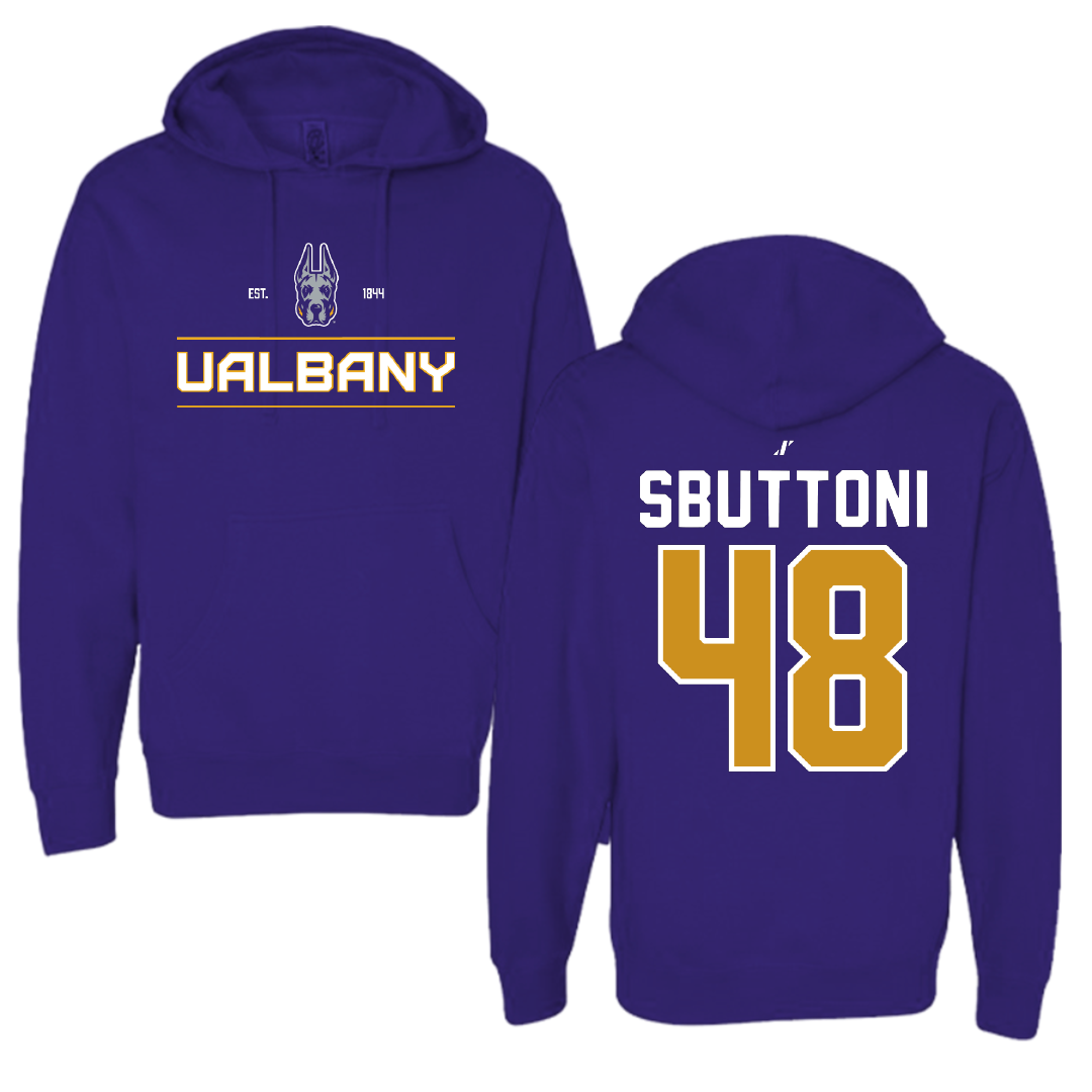 University at Albany Football Purple General Hoodie - #48 Michael Sbuttoni