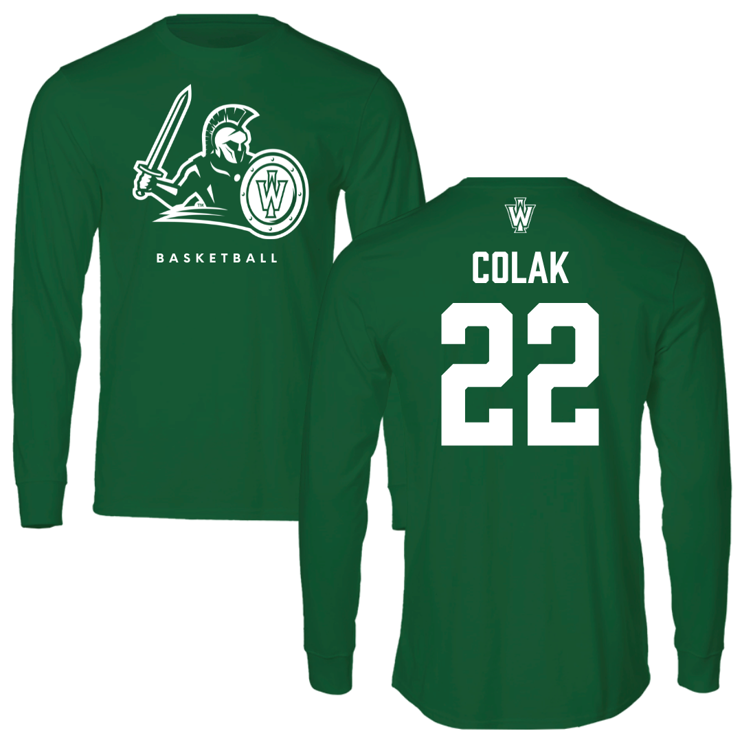 Illinois Wesleyan University Basketball Kelly Green Performance Long Sleeve - #22 Karlo Colak