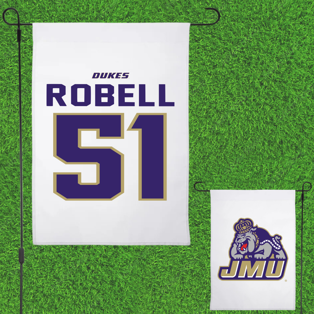 James Madison University Football White Garden Flag - #51 Riley Robell