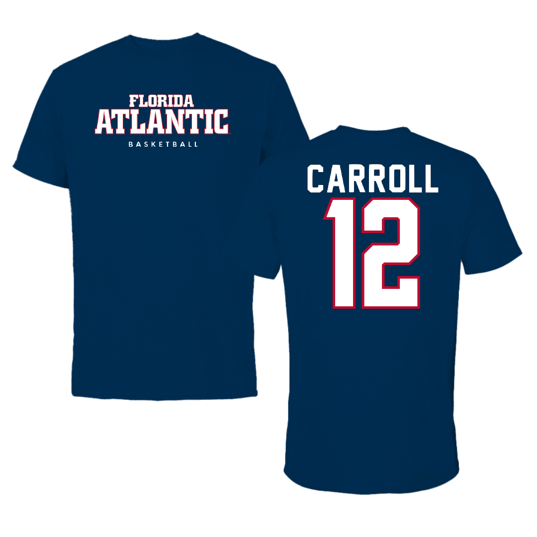 Florida Atlantic University Basketball Navy Block Tee - #12 Tre Carroll