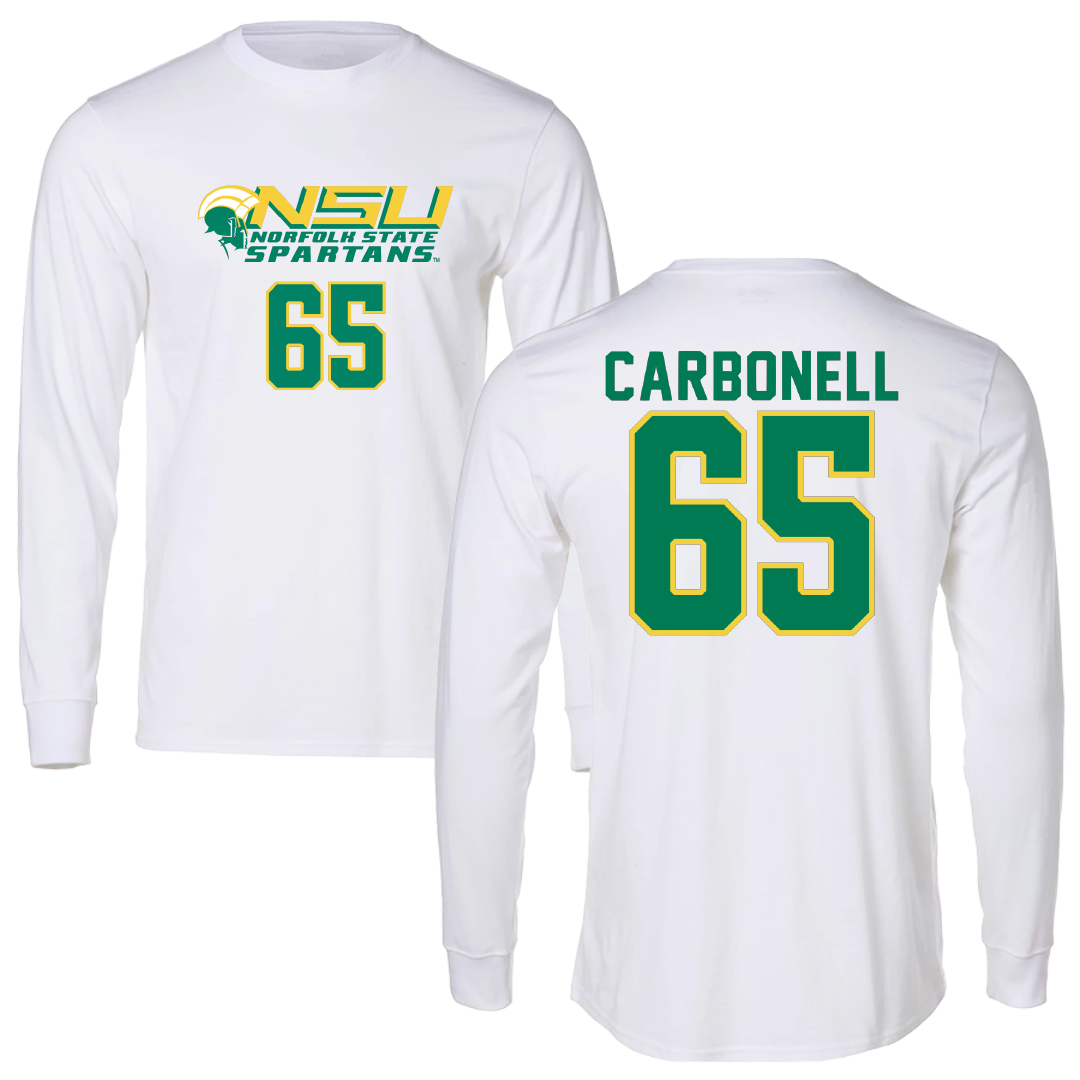 Norfolk State University Football White Performance Long Sleeve - #65 Juwuan Carbonell