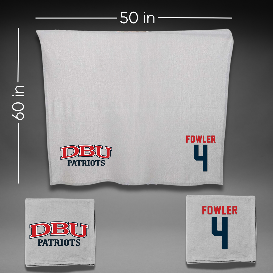 Dallas Baptist University Ice Hockey Gray Blanket - #4 Austin Fowler