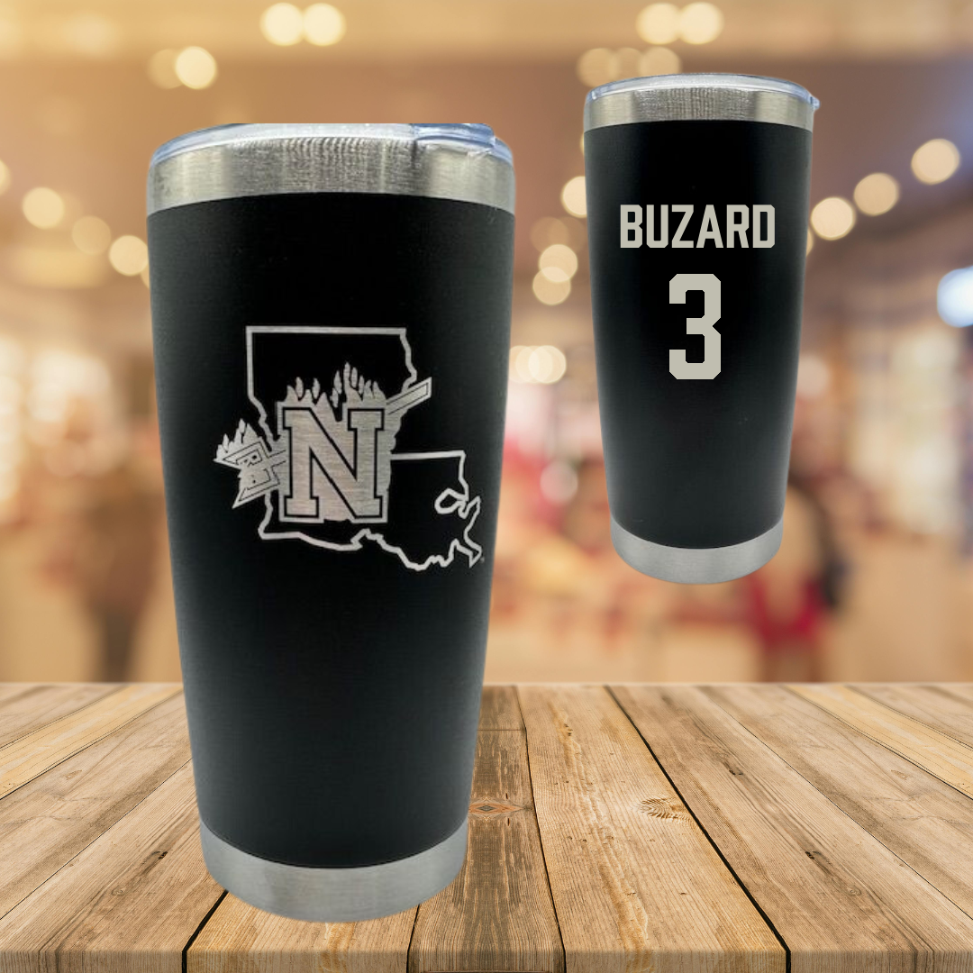 Northwestern State University Baseball Black Stainless Steel Tumbler - #3 Lathen Buzard