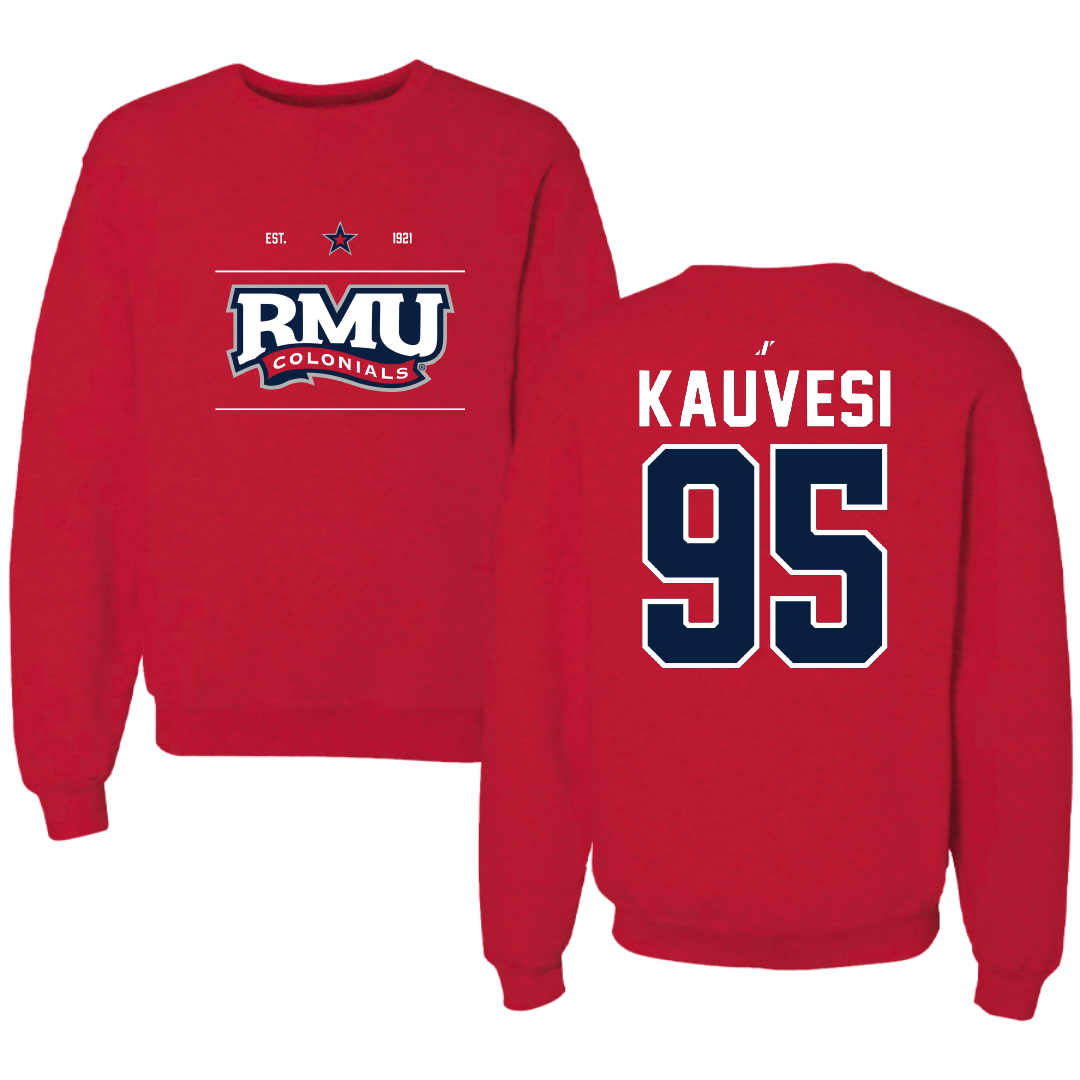 Robert Morris University Football Red General Crewneck - #95 Josh Kauvesi