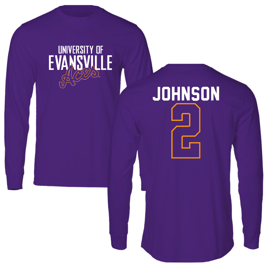 University of Evansville Soccer Purple University Long Sleeve - #2 Taylor Johnson