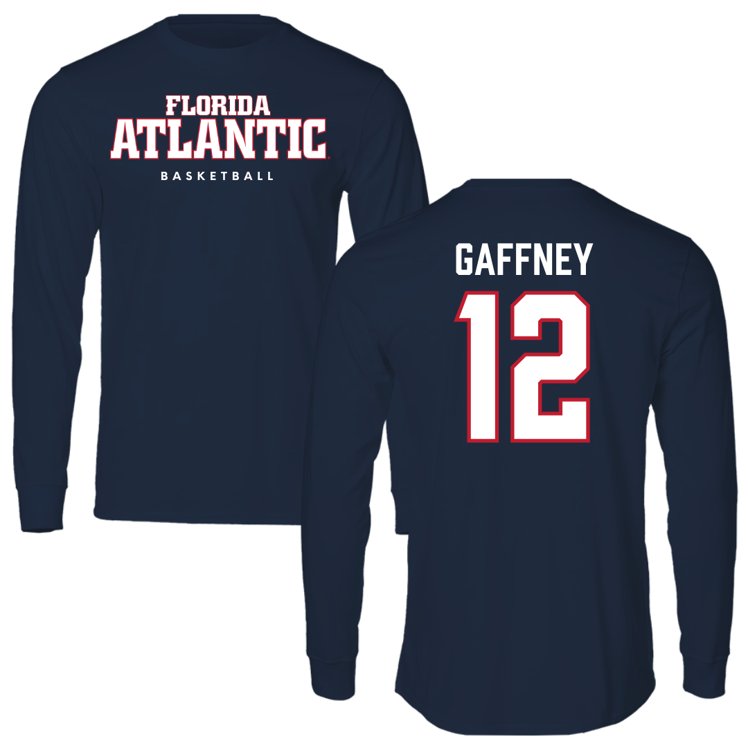 Florida Atlantic University Basketball Navy Block Long Sleeve - #12 Jalen Gaffney