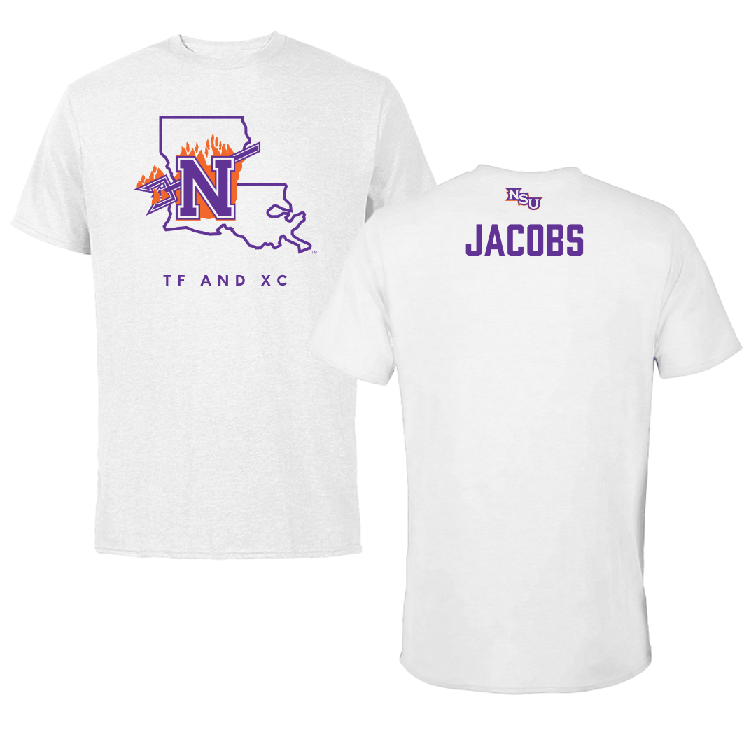 Northwestern State University TF and XC White Performance Tee - Cyrus Jacobs