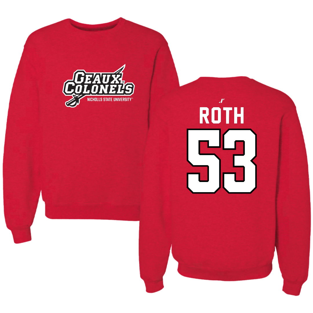 Nicholls State University Football Red General Crewneck - #53 Craig Roth