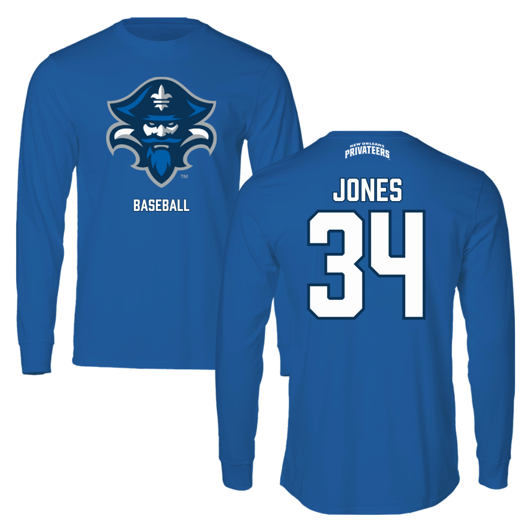 University of New Orleans Baseball Blue Performance Long Sleeve - #34 Skylar Jones