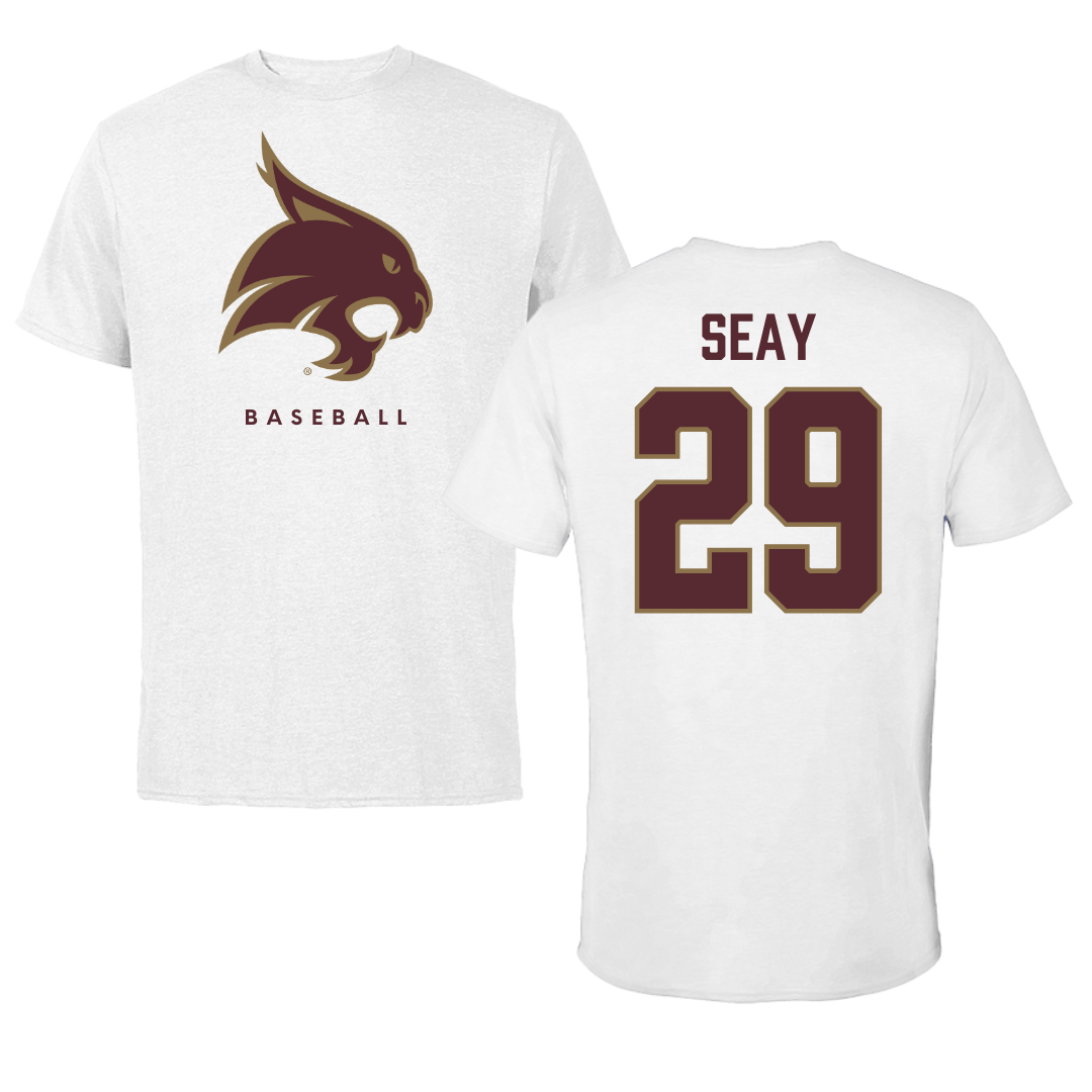 Texas State University Baseball White Performance Tee - #29 Taylor Seay
