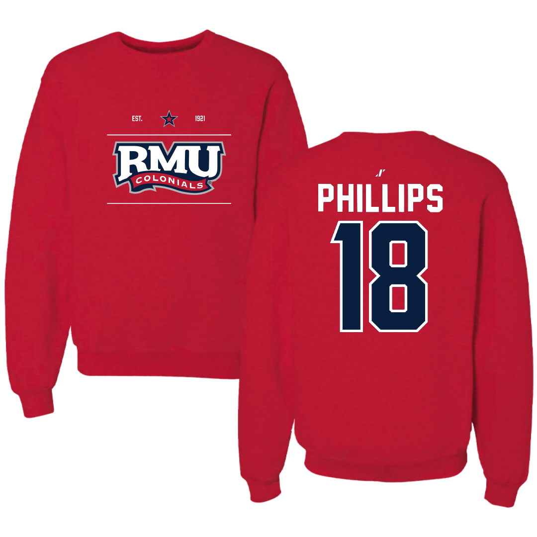 Robert Morris University Ice Hockey Red General Crewneck - #18 Jersey Phillips