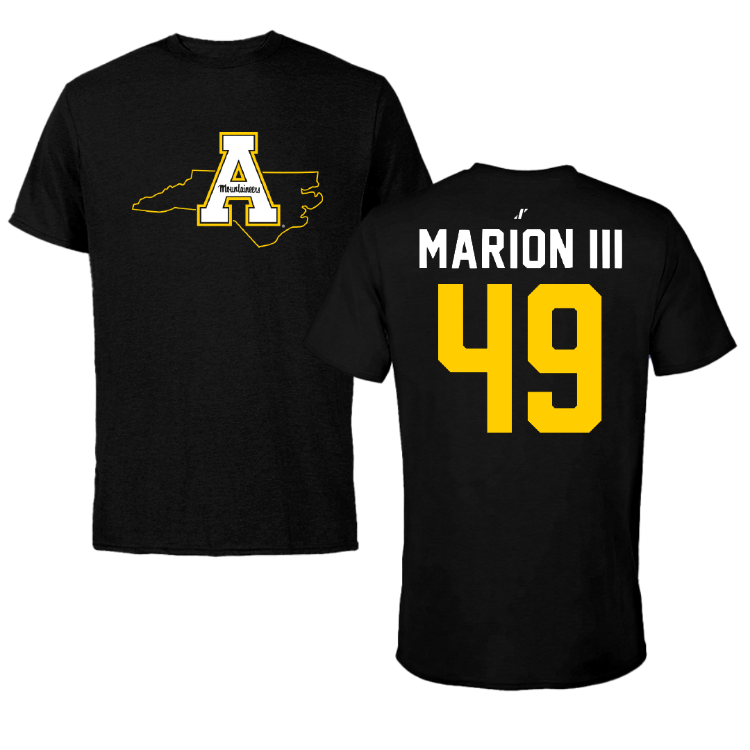 Appalachian State University Football Black State Tee - #49 Randy Marion III