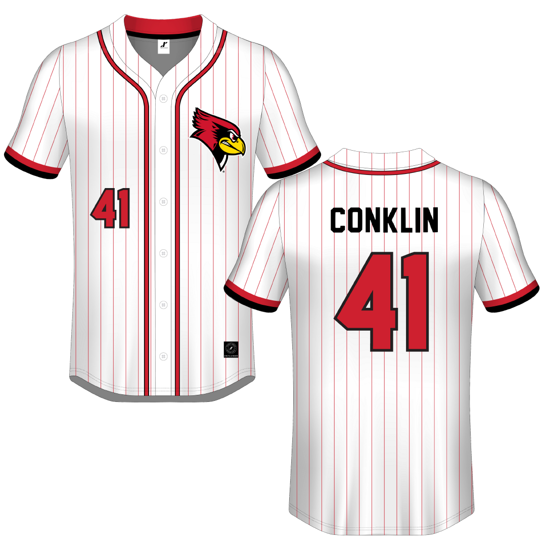 Illinois State University White Pinstripe Button-Down Jersey - #41 MacCallan Conklin