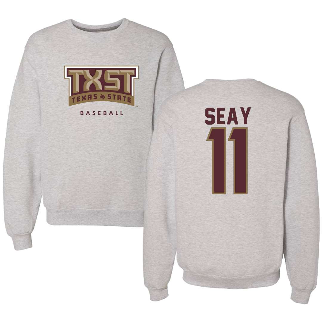 Texas State University Baseball Gray Crewneck - #11 Taylor Seay