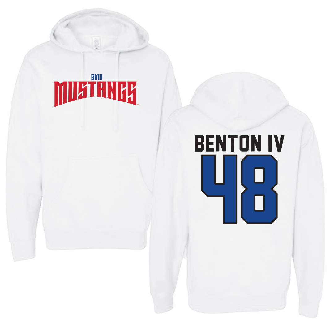 Southern Methodist University Football White Classic Hoodie - #48 Will Benton IV