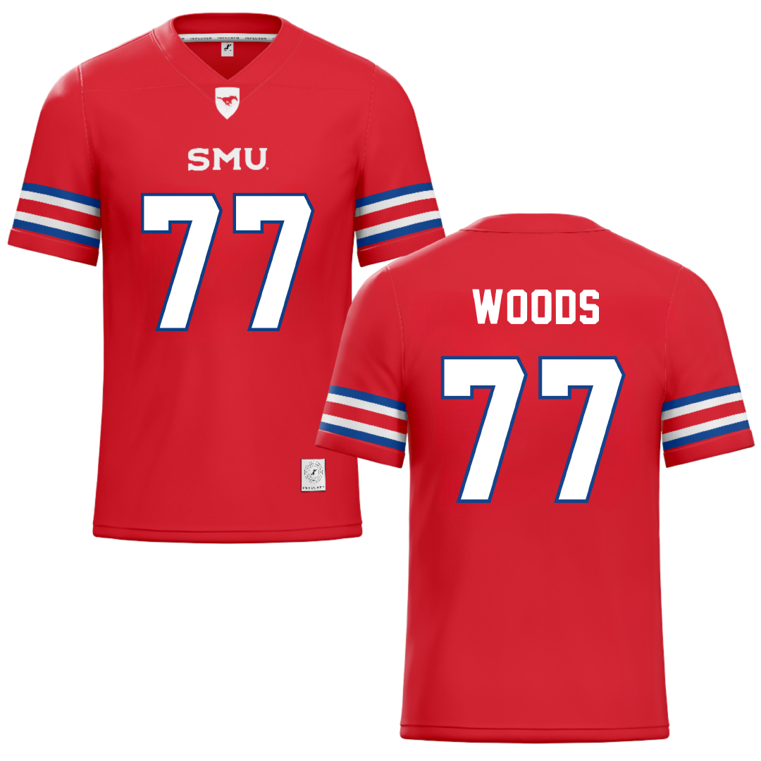 Southern Methodist University Red Football Jersey - #77 Alex Woods