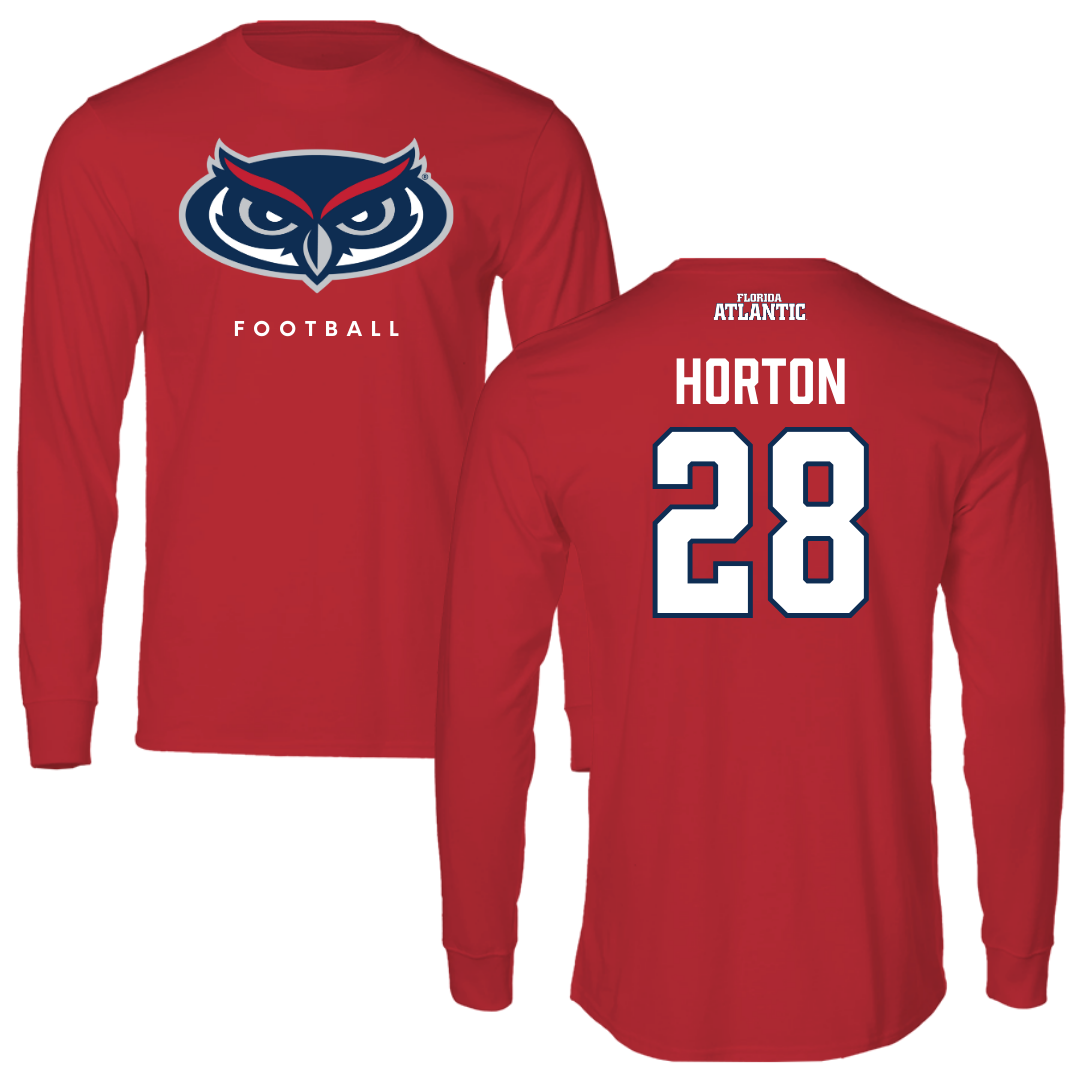 Florida Atlantic University Football Red Long Sleeve - #28 Zyere Horton