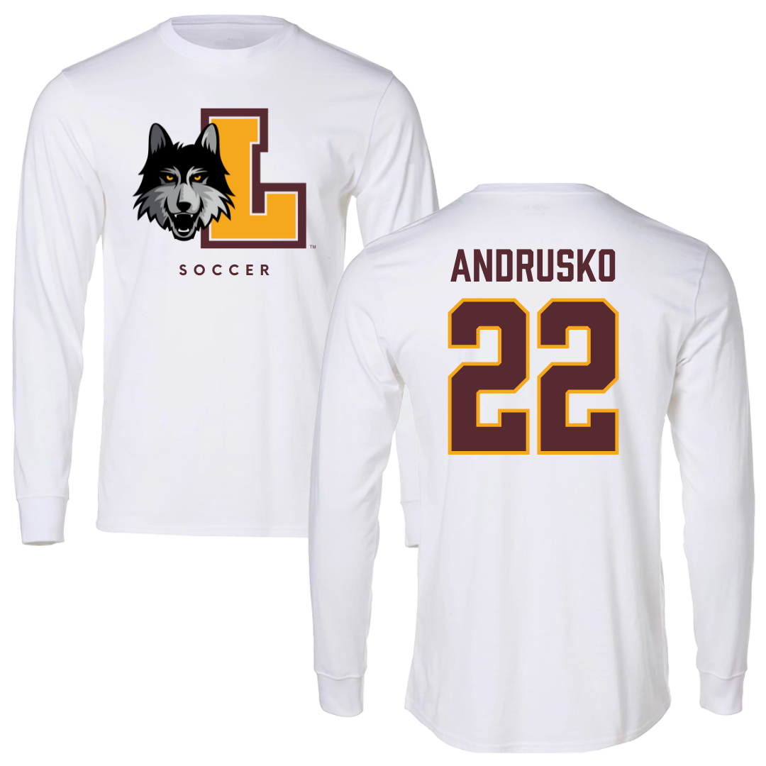 Loyola University-Chicago Soccer White Mascot Long Sleeve - #22 Matthew Andrusko