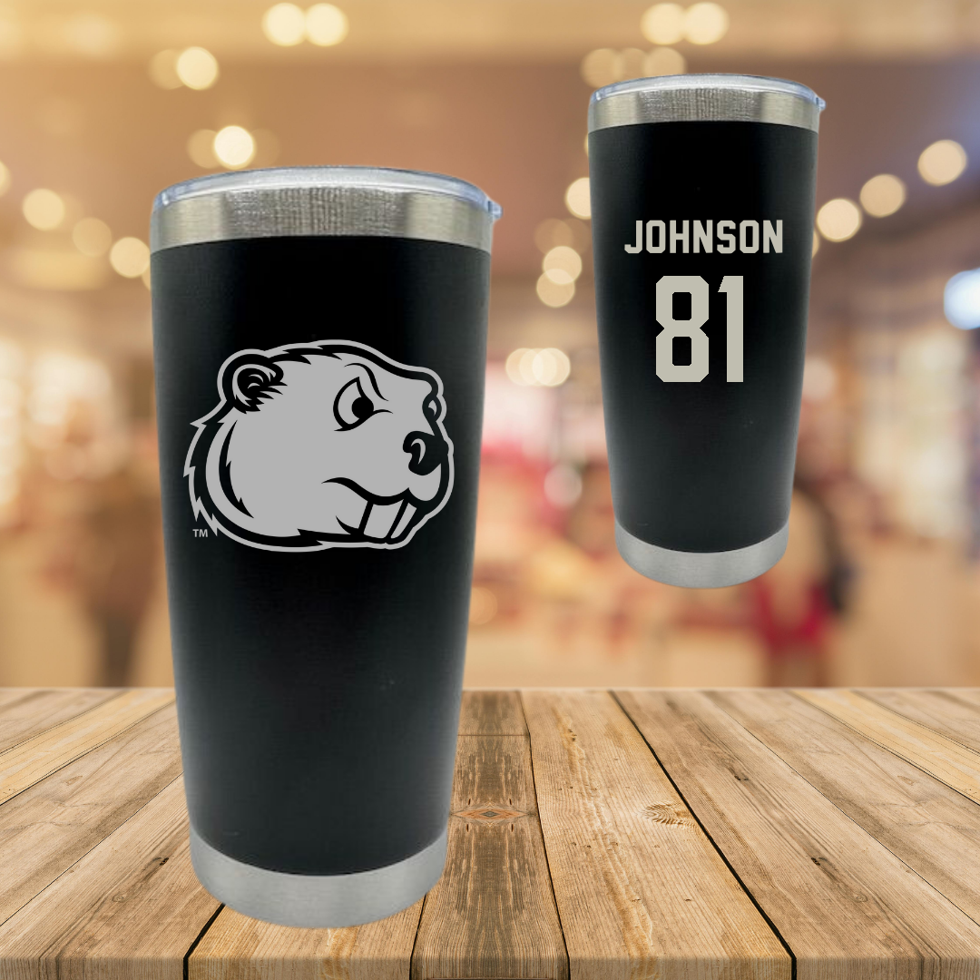 Minot State University Football Black Stainless Steel Tumbler - #81 Tyler Johnson