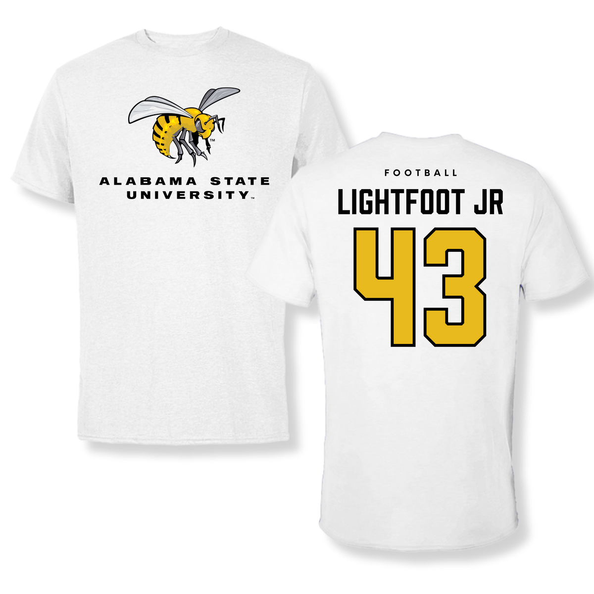 Alabama State University Football White Tee - #43 Terrell Lightfoot Jr