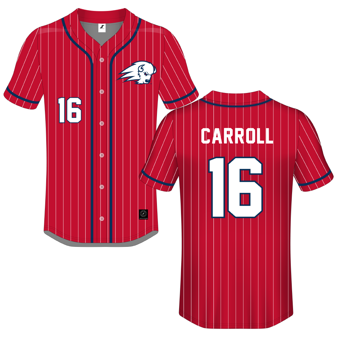 Utah Tech University Red Pinstripe Button-Down Jersey - #16 Jace Carroll
