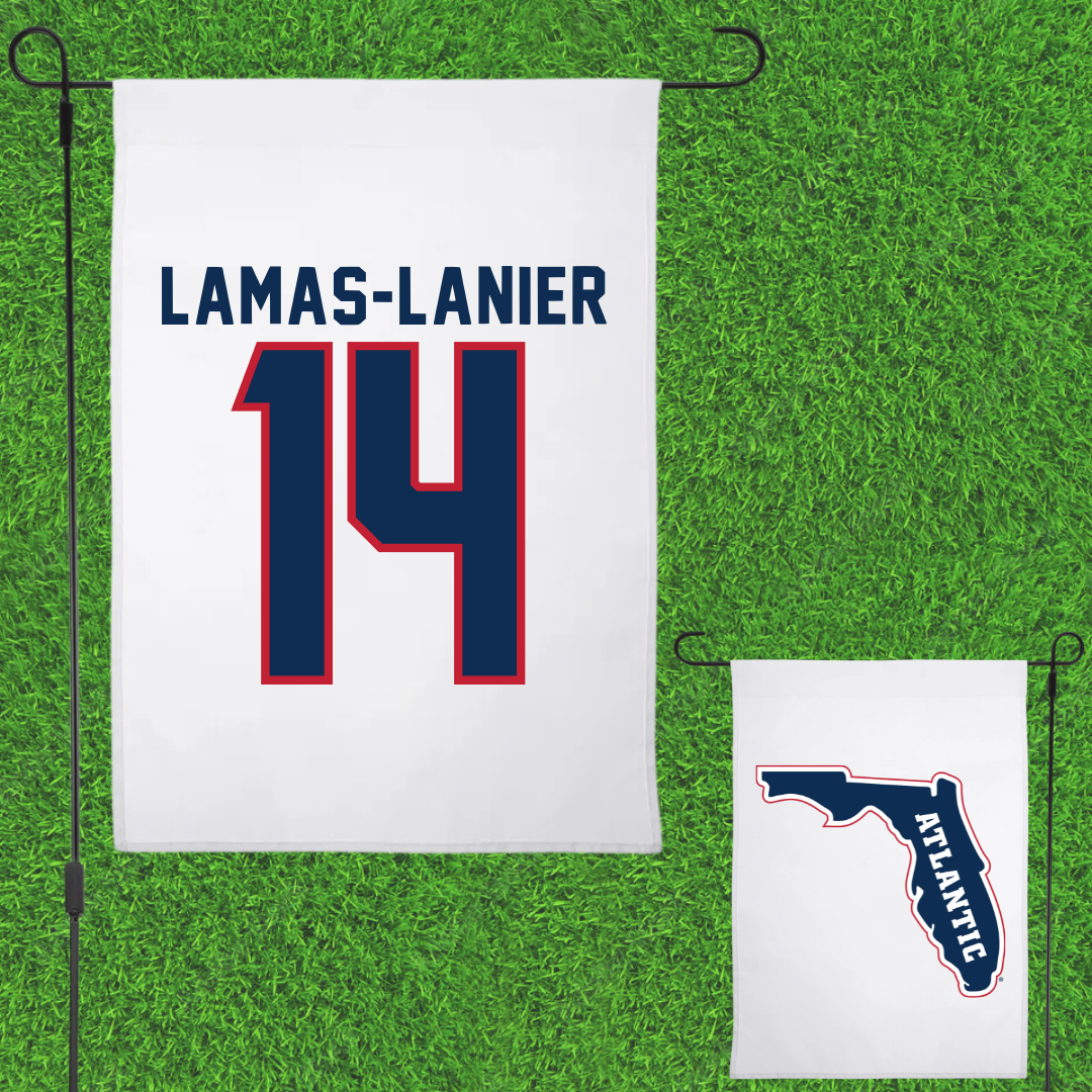Florida Atlantic University Football White Garden Flag - #14 Courtney Lamas-Lanier