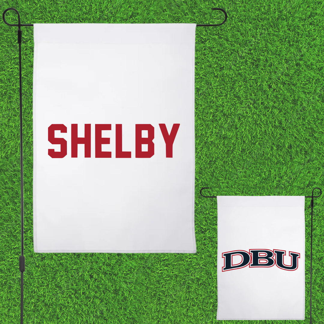 Dallas Baptist University TF and XC White Garden Flag - Noah Shelby