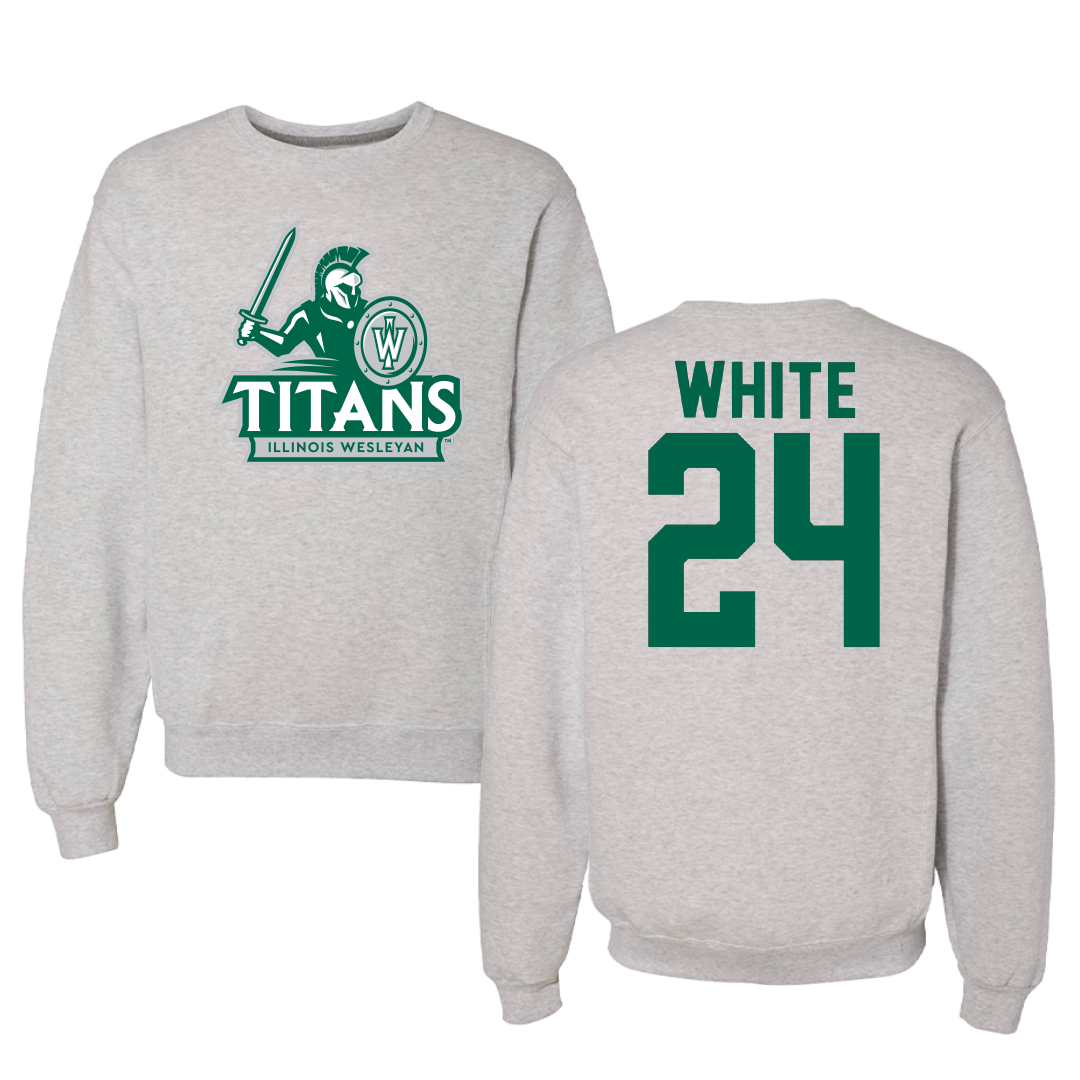 Illinois Wesleyan University Soccer Gray Titans Crewneck - #24 Sawyer White