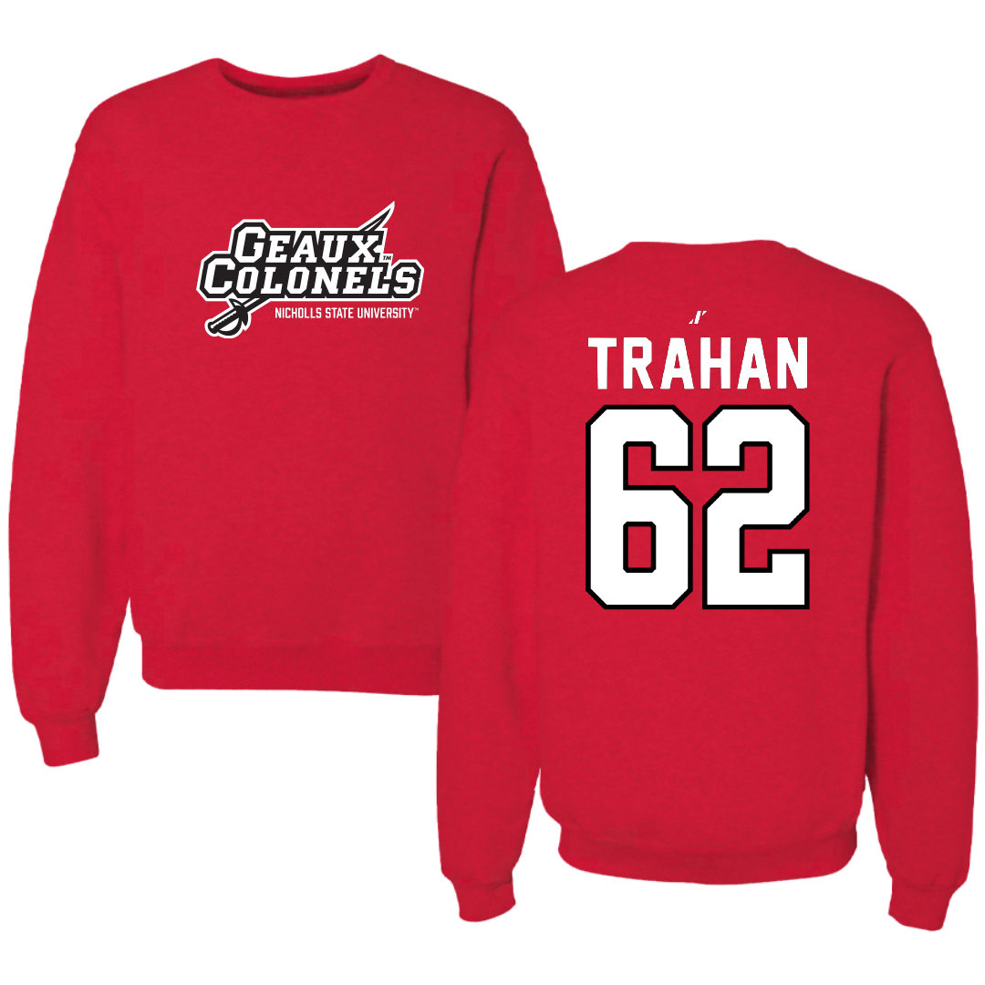 Nicholls State University Football Red General Crewneck - #62 Seth Trahan