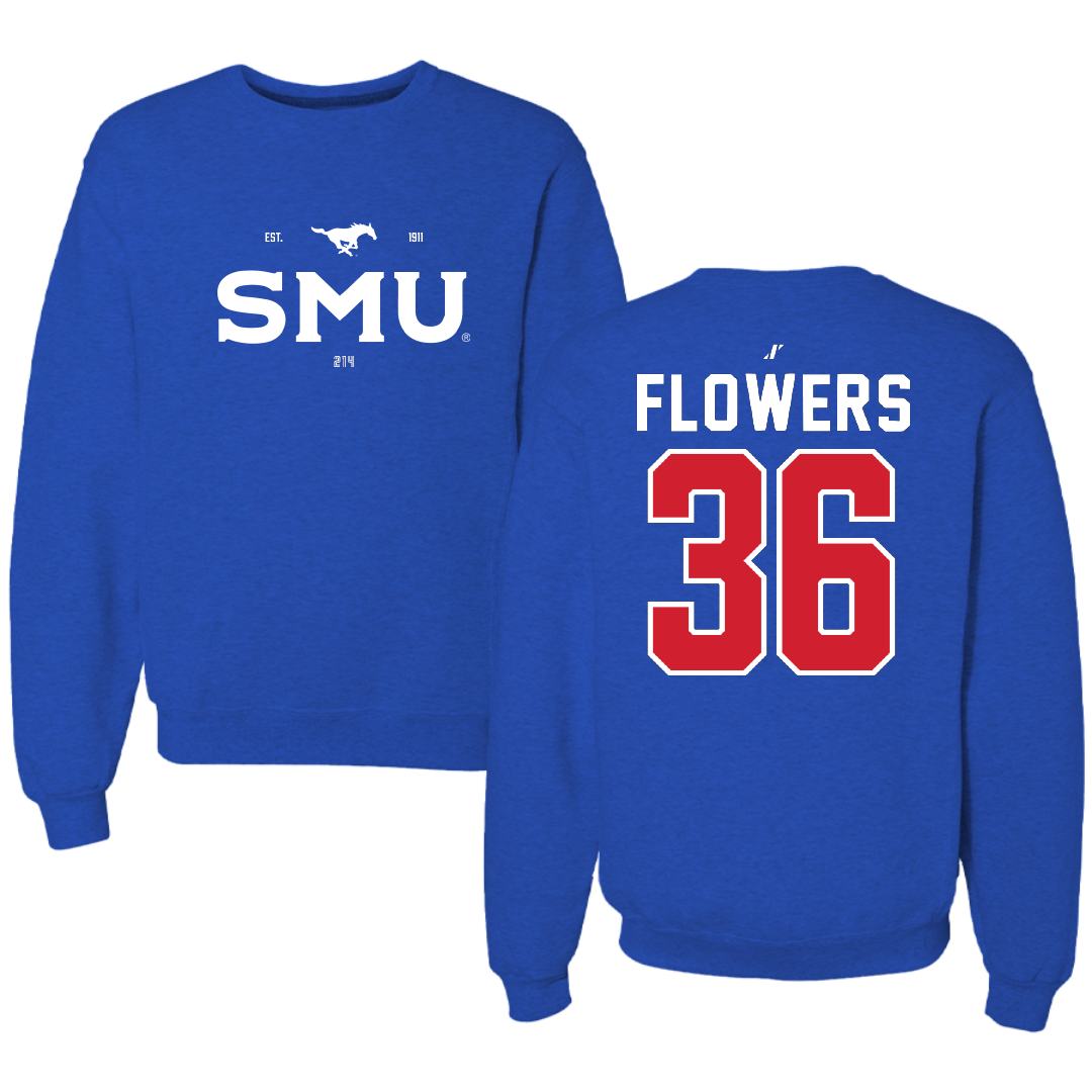 Southern Methodist University Football Blue General Crewneck - #36 Braeden Flowers